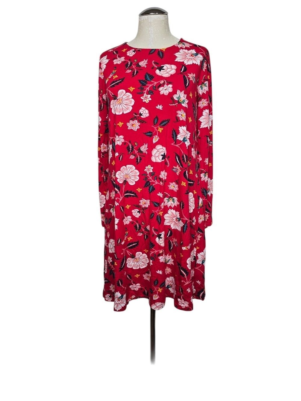 Old Navy Floral Dress M Long Sleeves Crewneck Red Pink
